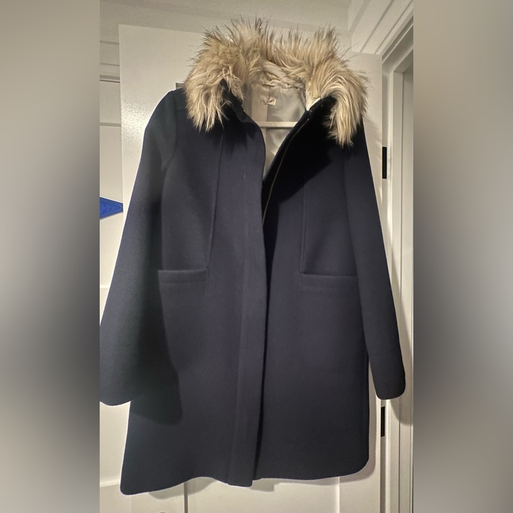 Crewcuts Navy Coat with Faux Fur Trim